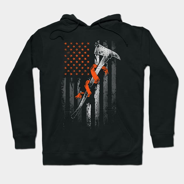 Flag American Firefighter Hunger Awareness Orange Ribbon Warrior Hoodie by celsaclaudio506